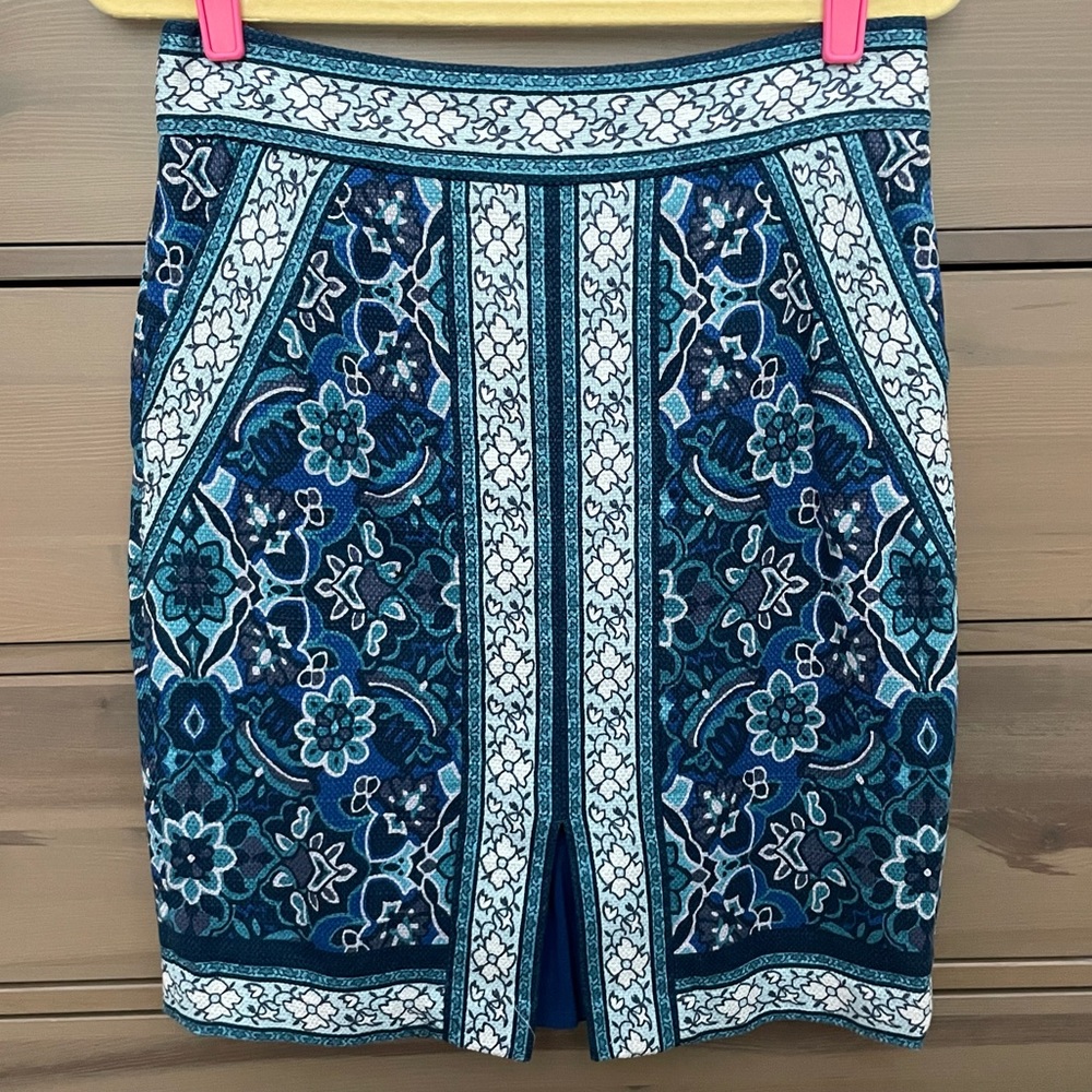Ann Taylor LOFT Blue 'Stained Glass' Pencil Skirt